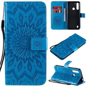 For Motorola Moto G8 Power Lite Embossed Sunflower Pattern Horizontal Flip PU Leather Case with Holder & Card Slots & Wallet & Lanyard(Blue) (OEM)