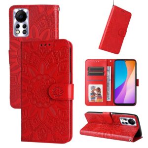 For Infinix Hot 11s NFC Embossed Sunflower Leather Phone Case(Red) (OEM)