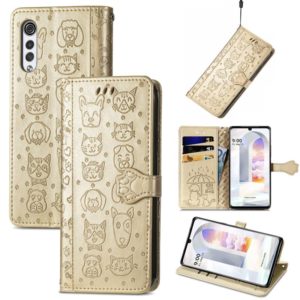 For LG Velvet 2 Pro Lovely Cat and Dog Embossing Pattern Horizontal Flip Leather Case , with Holder & Card Slots & Wallet & Cartoon Clasp & Lanyard(Gold) (OEM)