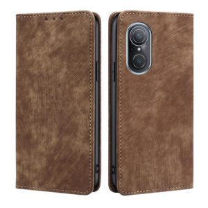 For Huawei Nova 9 SE 4G RFID Anti-theft Brush Magnetic Leather Phone Case(Brown) (OEM)
