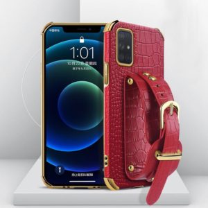 For Samsung Galaxy A52 5G/4G Electroplated TPU Crocodile Pattern Leather Case with Wrist Strap(Red) (OEM)