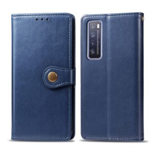 For Huawei Nova 7 Pro Retro Solid Color Leather Buckle Phone Case with Lanyard & Photo Frame & Card Slot & Wallet & Stand Function(Blue) (OEM)