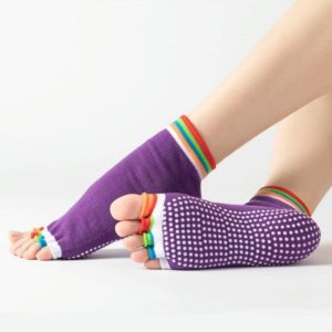 3 Pair Open-Toe Yoga Socks Indoor Sports Non-Slip Five-Finger Dance Socks, Size: One Size(Color Deep Purple) (OEM)