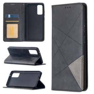 For Samsung Galaxy S20 FE 5G / S20 Lite Rhombus Texture Horizontal Flip Magnetic Leather Case with Holder & Card Slots(Black) (OEM)