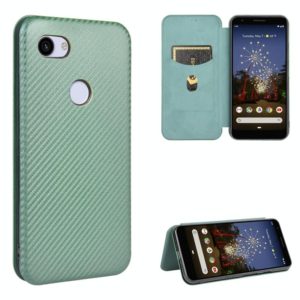 For Google Pixel 3a Carbon Fiber Texture Horizontal Flip TPU + PC + PU Leather Case with Card Slot(Green) (OEM)