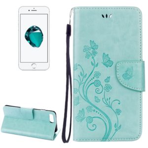 For iPhone 8 Plus & 7 Plus Flowers Embossing Horizontal Flip Leather Case with Holder & Card Slots & Wallet & Lanyard(Green) (OEM)