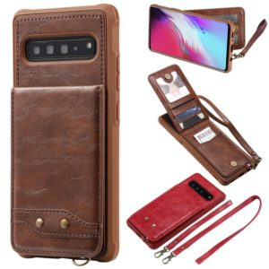 For Galaxy S10 5G Vertical Flip Wallet Shockproof Back Cover Protective Case with Holder & Card Slots & Lanyard & Photos Frames(Coffee) (OEM)