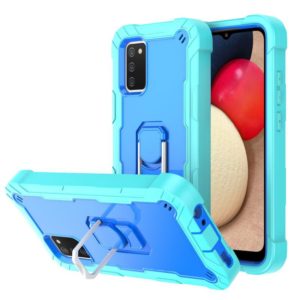 For Samsung Galaxy A02s PC + Rubber 3-layers Shockproof Protective Case with Rotating Holder(Mint Green + Blue) (OEM)