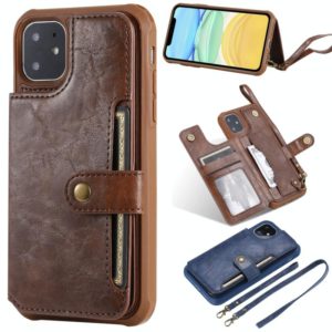 For iPhone 11 For iPhone 11 Buckle Zipper Shockproof Protective Case with Holder & Card Slots & Wallet & Lanyard & Photos Frame(Coffee) (OEM)
