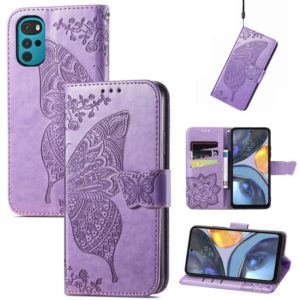 For Motorola Moto G22 Butterfly Love Flower Embossed Leather Phone Case(Light Purple) (OEM)