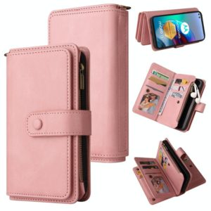 For Motorola Edge S Skin Feel PU + TPU Horizontal Flip Leather Case With Holder & 15 Cards Slot & Wallet & Zipper Pocket & Lanyard(Pink) (OEM)