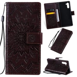 Pressed Printing Sunflower Pattern Horizontal Flip PU Leather Case for Galaxy Note 10, with Holder & Card Slots & Wallet & Lanyard (Brown) (OEM)