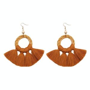 1 Pairs Ethnic Style Cotton Tassel Earrings Exaggerated Earrings Long Earrings(Coffee) (OEM)