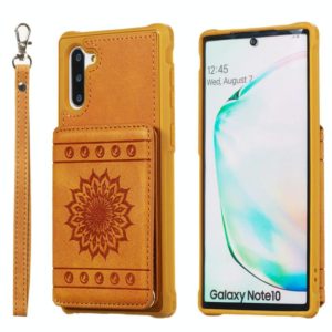 For Galaxy Note10 Sunflower Embossing Pattern PU + TPU Case with Holder & Card Slots & Photo Frame & Lanyard(Brown) (OEM)