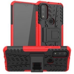For Motorola Moto G Pure Tire Texture Shockproof TPU+PC Phone Case with Holder(Red) (OEM)