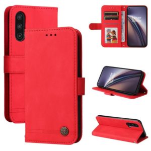 For OnePlus Nord CE 5G Skin Feel Life Tree Metal Button Horizontal Flip Leather Case with Holder & Card Slot & Wallet & Photo Frame & Strap(Red) (OEM)