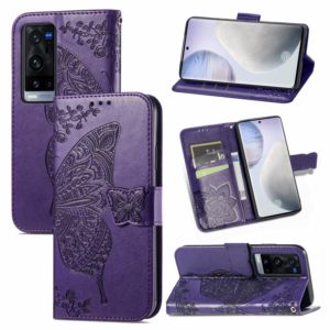 For vivo X60 Pro+ Butterfly Love Flowers Embossed Horizontal Flip Leather Case with Holder & Card Slots & Wallet & Lanyard(Dark Purple) (OEM)