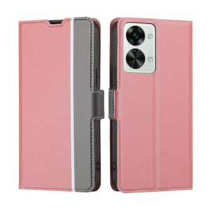 For OnePlus Nord 2T Twill Texture Side Button Leather Phone Case(Pink) (OEM)