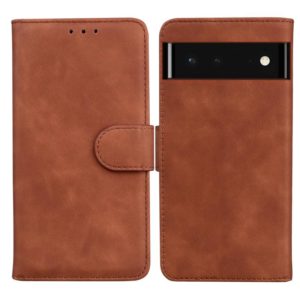 For Google Pixel 6 Skin Feel Pure Color Flip Leather Phone Case(Brown) (OEM)