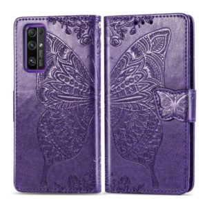 For Huawei Honor 30 Butterfly Love Flower Embossed Horizontal Flip Leather Case with Bracket / Card Slot / Wallet / Lanyard(Dark Purple) (OEM)