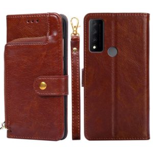For TCL 30V 5G Zipper Bag Leather Phone Case(Brown) (OEM)