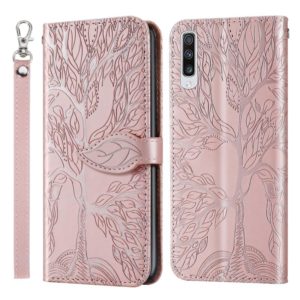 For Samsung Galaxy A50 Life of Tree Embossing Pattern Horizontal Flip Leather Case with Holder & Card Slot & Wallet & Photo Frame & Lanyard(Rose Gold) (OEM)