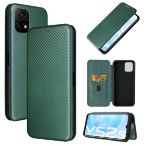 For vivo Y52s 5G / iQOO U3 Carbon Fiber Texture Horizontal Flip TPU + PC + PU Leather Case with Card Slot(Green) (OEM)