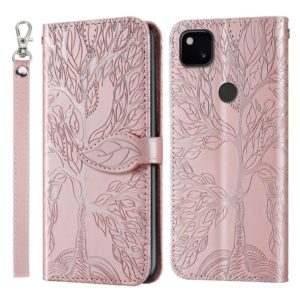 For Google Pixel 4a Life of Tree Embossing Pattern Horizontal Flip Leather Case with Holder & Card Slot & Wallet & Photo Frame & Lanyard(Rose Gold) (OEM)