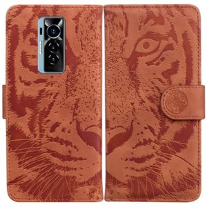 For Tecno Phantom X Tiger Embossing Pattern Horizontal Flip Leather Phone Case(Brown) (OEM)