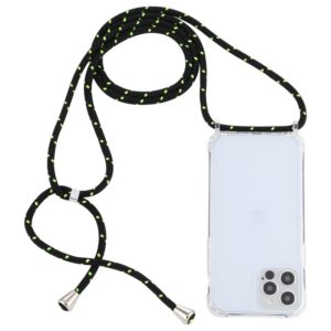 For iPhone 12 / 12 Pro Transparent Acrylic Airbag Shockproof Phone Protective Case with Lanyard(Black Green) (OEM)