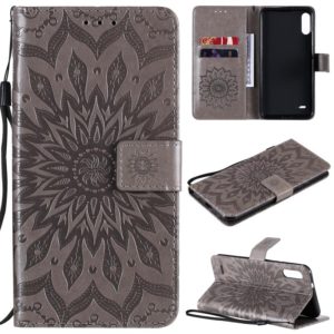For LG K22 / K22 Plus Sun Embossing Pattern Horizontal Flip Leather Case with Card Slot & Holder & Wallet & Lanyard(Grey) (OEM)