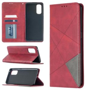 For OPPO Reno4 Pro 5G Rhombus Texture Horizontal Flip Magnetic Leather Case with Holder & Card Slots(Red) (OEM)