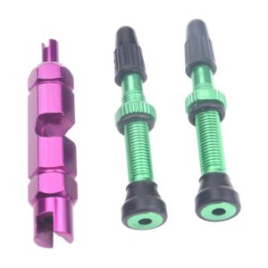 A5598 2 PCS 40mm Green French Tubeless Valve Core with Purple Disassembly Tool for Road Bike (OEM)
