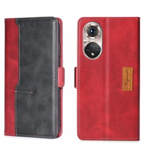 For Honor 50 Pro Contrast Color Side Buckle Leather Phone Case(Red + Black) (OEM)