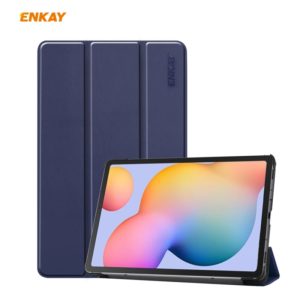 For Samsung Galaxy Tab S6 Lite P610 / P615 / Tab S6 Lite 2022 / P613 / P619 ENKAY 3-Fold Plastic Leather Smart Tablet Case(Dark Blue) (ENKAY) (OEM)