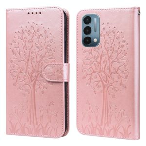 For OnePlus Nord N200 5G Tree & Deer Pattern Pressed Printing Horizontal Flip Leather Phone Case(Pink) (OEM)
