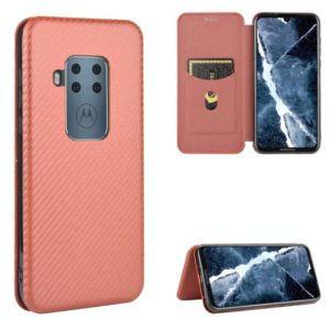 For Motorola Moto One Zoom Carbon Fiber Texture Horizontal Flip TPU + PC + PU Leather Case with Rope & Card Slot(Brown) (OEM)