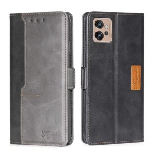 For Motorola Moto G32 4G Contrast Color Side Buckle Leather Phone Case(Black + Grey) (OEM)