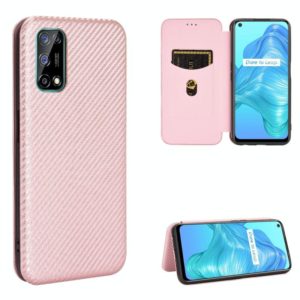For OPPO Realme V5 / Realme Q2 Carbon Fiber Texture Horizontal Flip TPU + PC + PU Leather Case with Card Slot(Pink) (OEM)