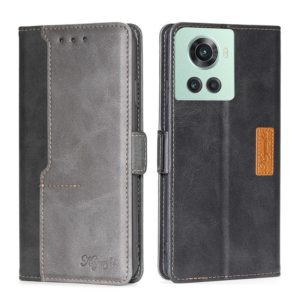 For OnePlus Ace/10R Contrast Color Side Buckle Leather Phone Case(Black + Grey) (OEM)