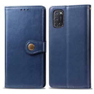 For OPPO A52/A72/A92 Retro Solid Color Leather Buckle Phone Case with Lanyard & Photo Frame & Card Slot & Wallet & Stand Function(Blue) (OEM)