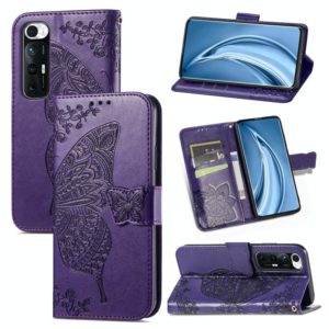 For Xiaomi Mi 10S Butterfly Love Flowers Embossed Horizontal Flip Leather Case with Holder & Card Slots & Wallet & Lanyard(Dark Purple) (OEM)