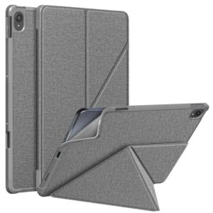 For Lenovo Tab P11 TB-J606F Cloth Texture Multi-folding Horizontal Flip PU Leather Shockproof Case with Holder & Sleep / Wake-up Function(Grey) (OEM)