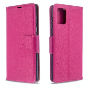 For Galaxy A71 Litchi Texture Pure Color Horizontal Flip PU Leather Case with Holder & Card Slots & Wallet & Lanyard(Rose Red) (OEM)
