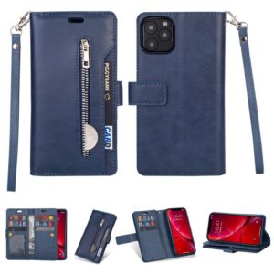 For iPhone 11 Pro Max Multifunctional Zipper Horizontal Flip Leather Case with Holder & Wallet & 9 Card Slots & Lanyard(Blue) (OEM)