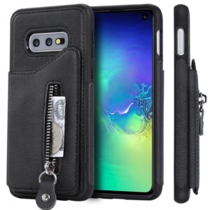 For Galaxy S10e Solid Color Double Buckle Zipper Shockproof Protective Case(Black) (OEM)