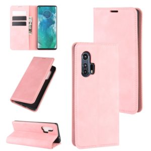 For Motorola Edge+ Retro-skin Business Magnetic Suction Leather Case with Holder & Card Slots & Wallet(Pink) (OEM)
