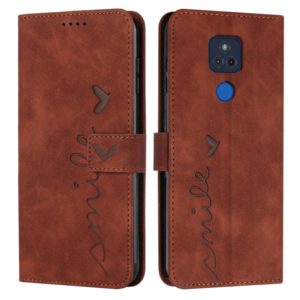 For Motorola Moto G Play 2021 Skin Feel Heart Pattern Leather Phone Case(Brown) (OEM)