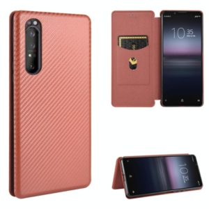 For Sony Xperia 1 II Carbon Fiber Texture Horizontal Flip TPU + PC + PU Leather Case with Card Slot(Brown) (OEM)