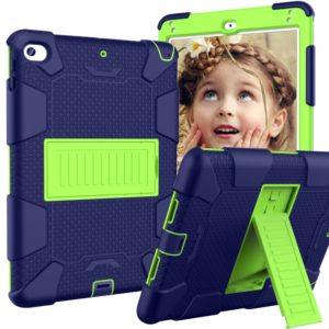 Shockproof Two-color Silicone Protection Shell for iPad Mini 2019 & 4, with Holder (Navy Blue+Yellow-green) (OEM)